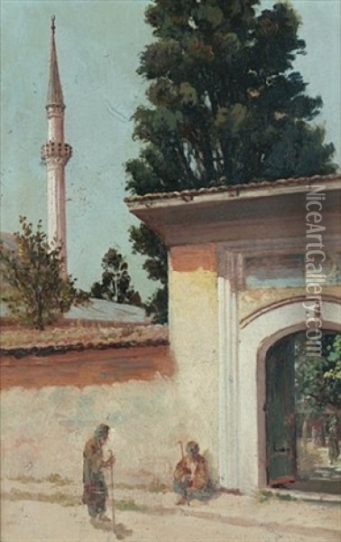 The Gate Of A Mosque, Istanbul Oil Painting - Halil Pasha