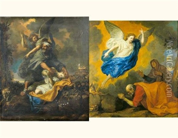 Le Sacrifice D'abraham (+ Un Ange Annonce A Manue Que Sa Femme Donnera Naissance A Samson; 2 Works) Oil Painting - Charles Le Brun