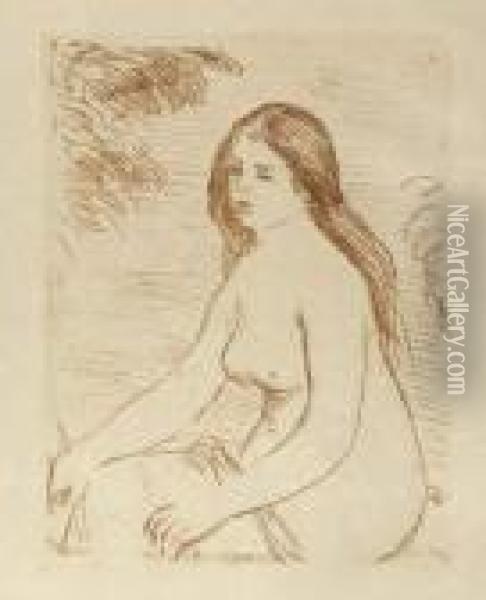 Baigneuse Assise. Oil Painting - Pierre Auguste Renoir