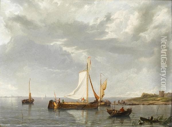 Shipping On A Calm Sea Oil Painting - Hermanus Koekkoek