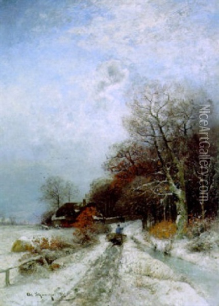 Westfalische Winterlandschaft Oil Painting - Adolf Gustav Schweitzer