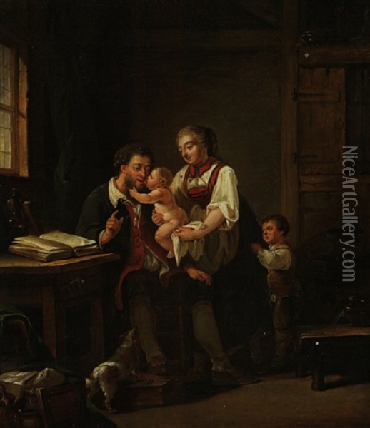 Bauernfamilie In Stube Oil Painting - Georg Melchior Kraus