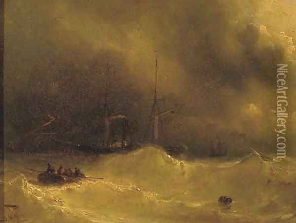 Lightning at sea Oil Painting - Louis Meijer