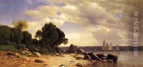 View on the Hudson Oil Painting - Samuel Colman