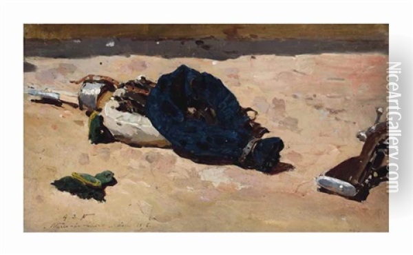 A Military Pack Oil Painting - Alphonse Marie de Neuville