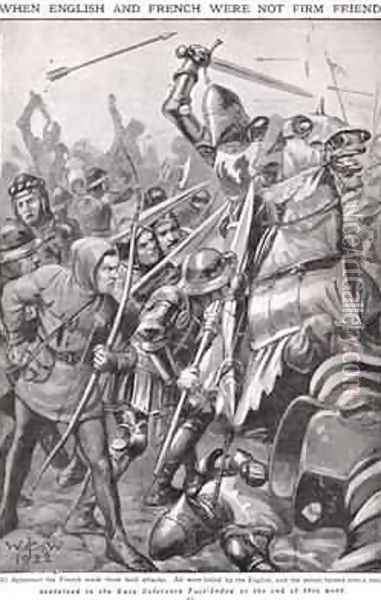 When the French and English Fought at Agincourt, illustration Newnes Pictorial Book of Knowledge, c.1920 Oil Painting - Walter Stanley Paget
