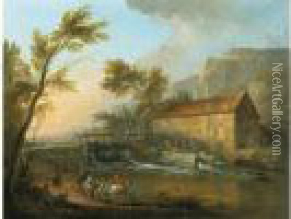 Paysage Au Moulin A Eau Oil Painting - Jean-Baptiste Lallemand