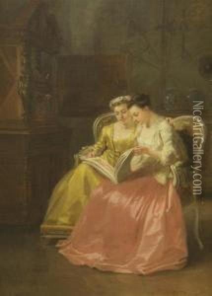 Reading Lesson Oil Painting - Adolphe Francois Montfallet