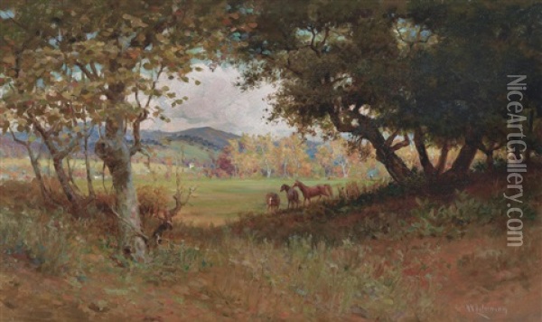 Horses In A Landscape Oil Painting - William Lee Judson