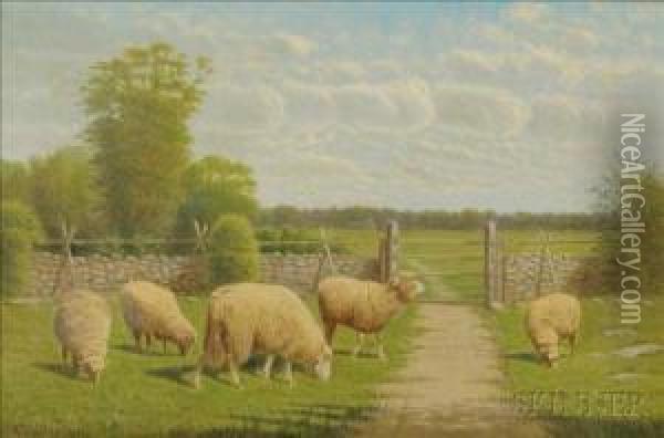 The Grazing Flock. Oil Painting - Clinton Loveridge
