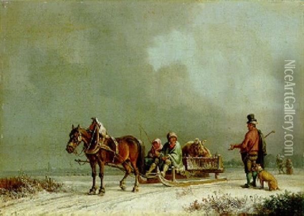 On A Wintry Trail Oil Painting - Heinrich Buerkel