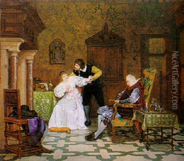Le Mari Assoupi Oil Painting - Francois Theophile Etienne Gide