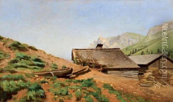 Hameau D'alpage Oil Painting - Edouard-Louis-Auguste Metton