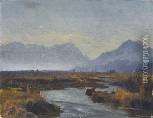 Zugspitzmassiv Bei Oberau Oil Painting - Willy Moralt