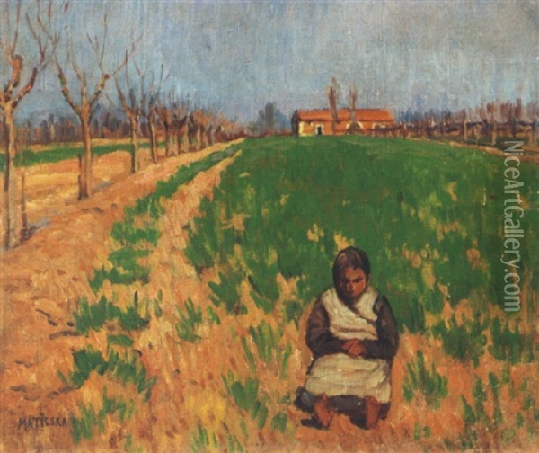 Kislany A Mezon (girl In The Field) Oil Painting - Jeno Maticska