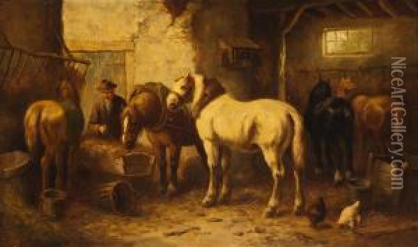 Der Bauer Futtert Sein Vieh Oil Painting - C. Verschuur