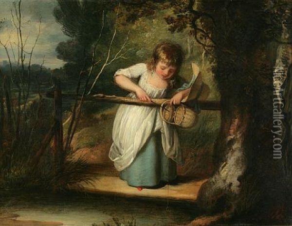 Little Girl Fishing Oil Painting - Nathaniel Hone the Elder