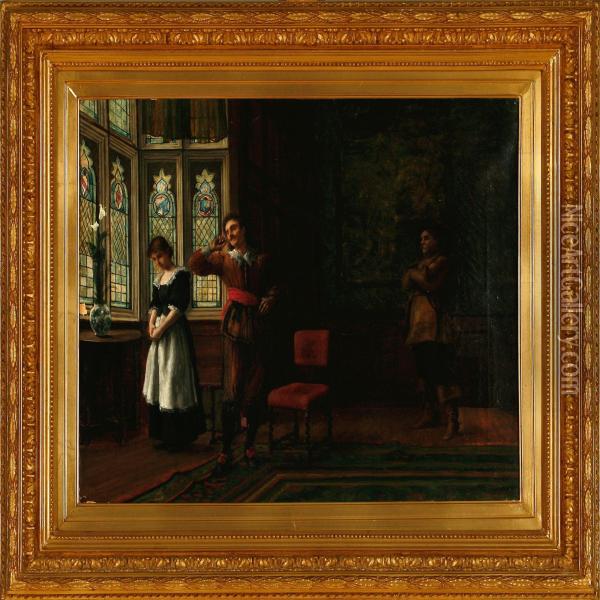 A Noble Man Discovers His Son Flirting With The Maid Oil Painting - Francis James Barraud