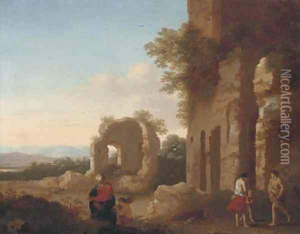 The Departure of Abraham and Isaac Oil Painting - Cornelis Van Poelenburgh