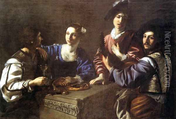Drinking Party with a Lute Player Oil Painting - Nicolas Tournier