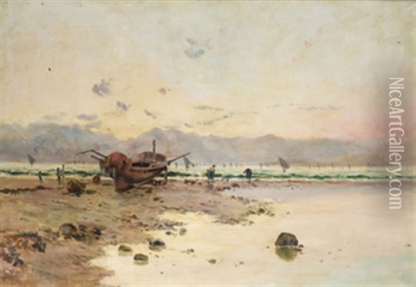 Pescadores En La Playa Oil Painting - Segundo Matilla Marina
