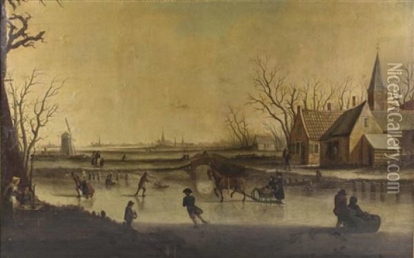 Eisvergnugen In Landlicher Idylle Oil Painting - Jan Abrahamsz. Beerstraten