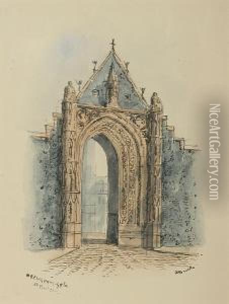 A Collection Of Eight 
Watercolours Depicting The Gates And Entrances Around Norwich Cathedral Oil Painting - Edward Pococke
