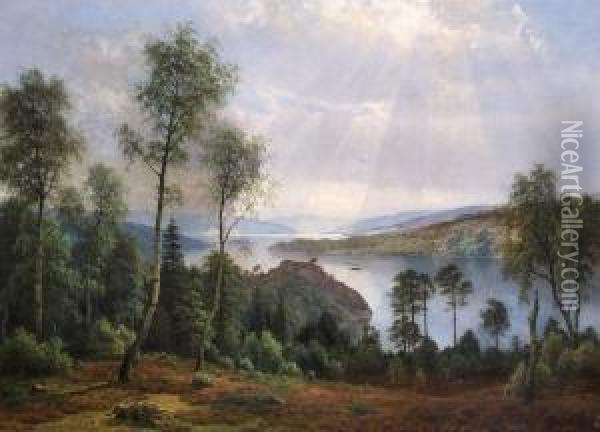 Norwegian Landscape With The View Of A Fiord Oil Painting - Georg Emil Libert