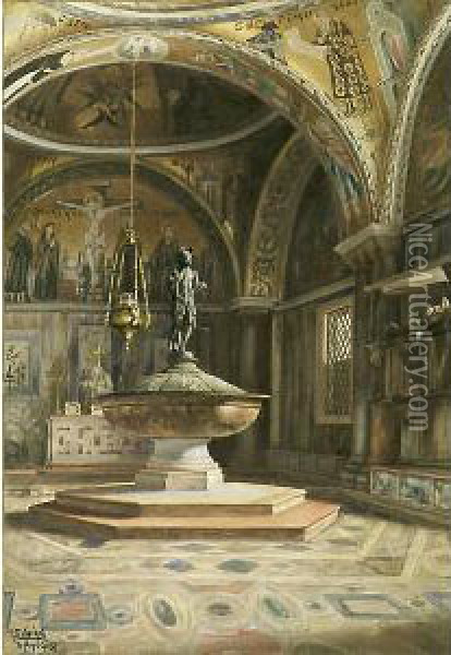 Venezia, Interno Di Chiesa Oil Painting - Ugo Flumiani