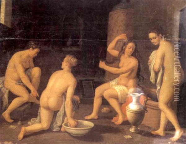 In The Bath House Oil Painting - Cornelis Cornelisz Van Haarlem