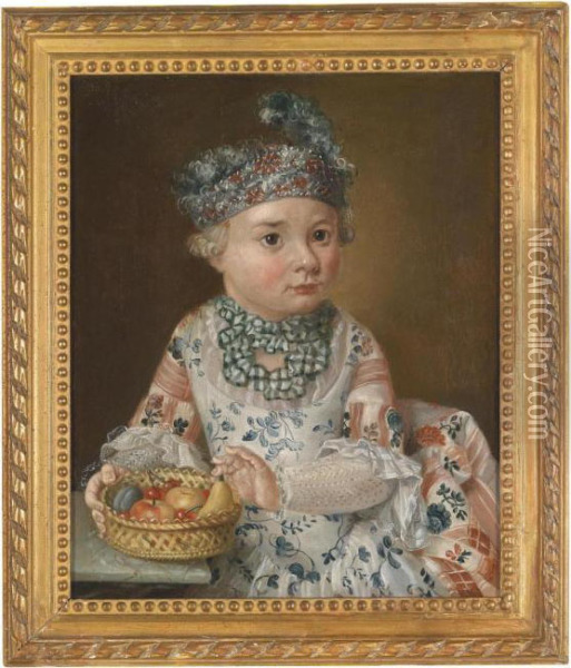 Portrait Of A Child With A Basket Of Fruit Oil Painting - Francois-Hubert Drouais