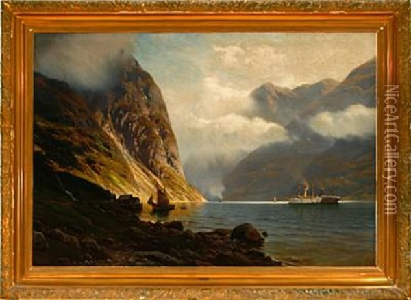 Geirangerfjorden Oil Painting - Johannes Harders