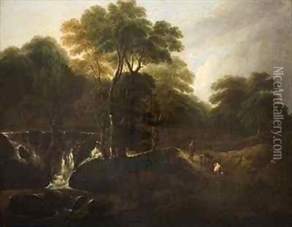 Landscape and Waterfall Oil Painting - Thomas Barker of Bath