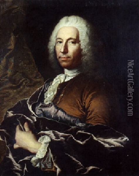 Portrait De Gentilhomme A La Cape Violine Oil Painting - Hyacinthe Rigaud