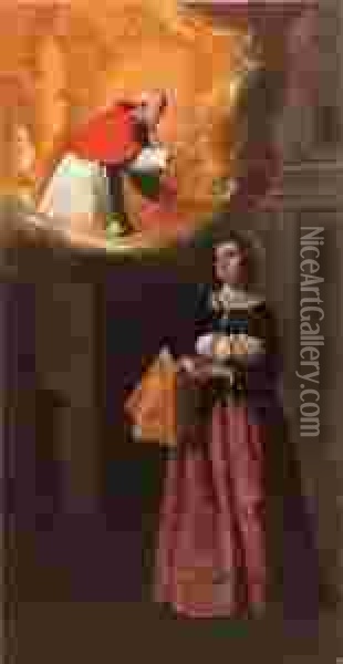 Una Giovane Madre Implora La Benedizione Di San Ramon Nonato Per Il Proprio Neonato Oil Painting - Francisco De Zurbaran