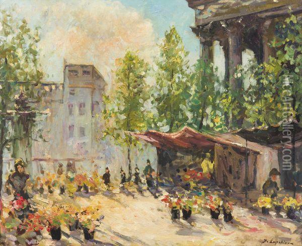 Marche Aux Fleurs Oil Painting - Georges Lapchine