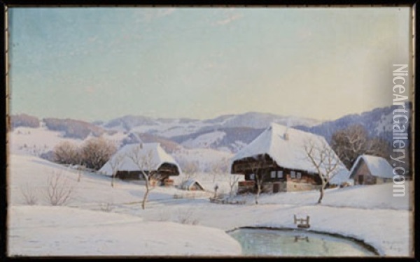 Winter Landscape With Chalets, Freiburg Oil Painting - Karl Hauptmann