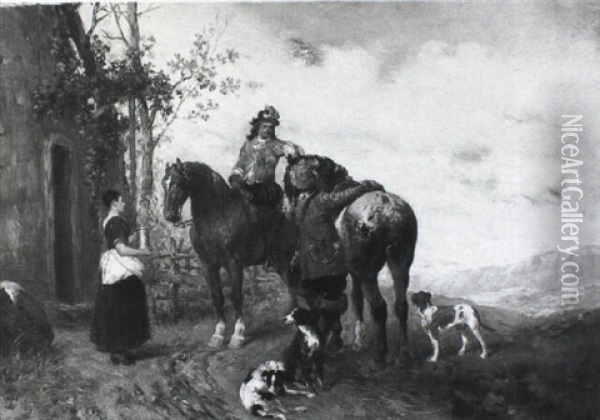 Zwei Reiter Vor Der Schenke Oil Painting - Julius Schgoer