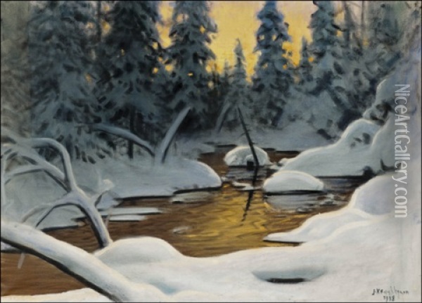 Talvinen Virta Oil Painting - Juho Kyyhkynen