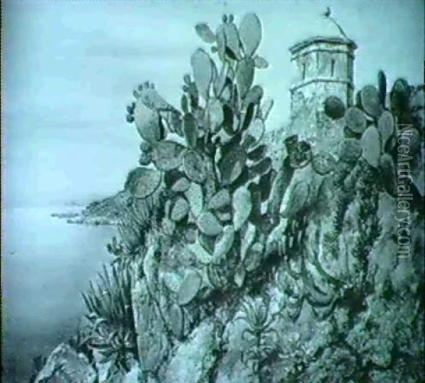 Cactus Opuntia On The Walls, Monaco Oil Painting - Edward William Cooke