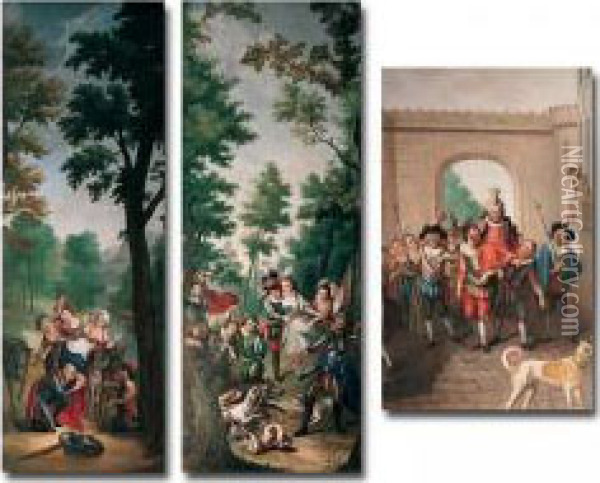 Three Scenes From Don Quixote: Oil Painting - Charles-Antoine Coypel
