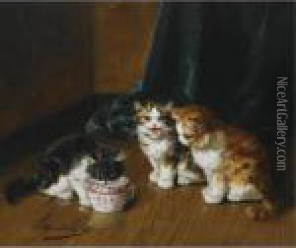 Drinking Kittens Oil Painting - Alphonse de Neuville