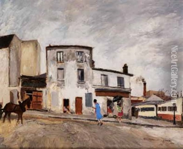 Rue De Village Animee Oil Painting - Marcel Francois Leprin