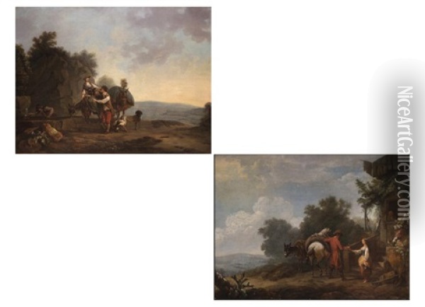 Ohne Titel (pair) Oil Painting - Philip James de Loutherbourg