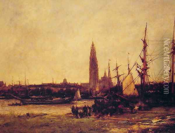 View of Antwerp Oil Painting - Antoine Vollon