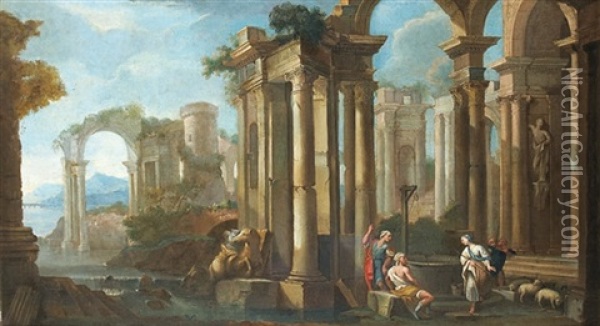 Bergers Dans Des Ruines Oil Painting - Pietro Francesco Garoli