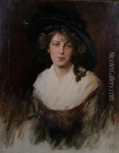 Lady In A Black Hat Oil Painting - Walter MacEwen
