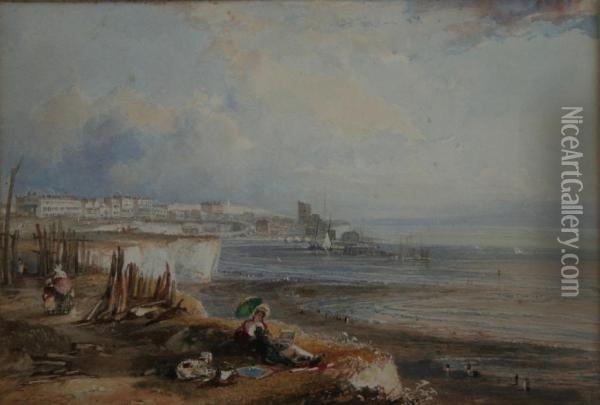 Ramsgate Sands; Scene On The Kent Coast Two Oil Painting - Edward Paxman Brandard