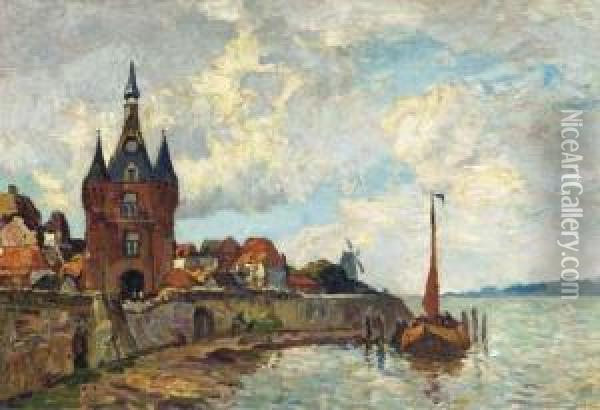 De Lekpoort, Vianen: City Gate By The River Lek Oil Painting - Charles Dankmeijer