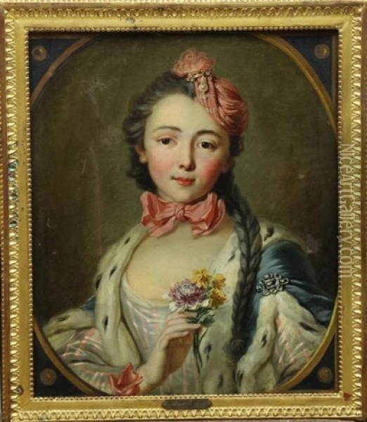 Portrait De Femme Au Bouquet De Fleurs Oil Painting - Charles-Antoine Coypel